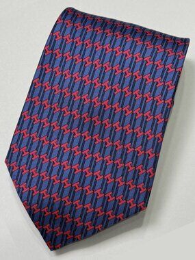 HERMES Blue Hot Pink H Pattern Print Silk Tie